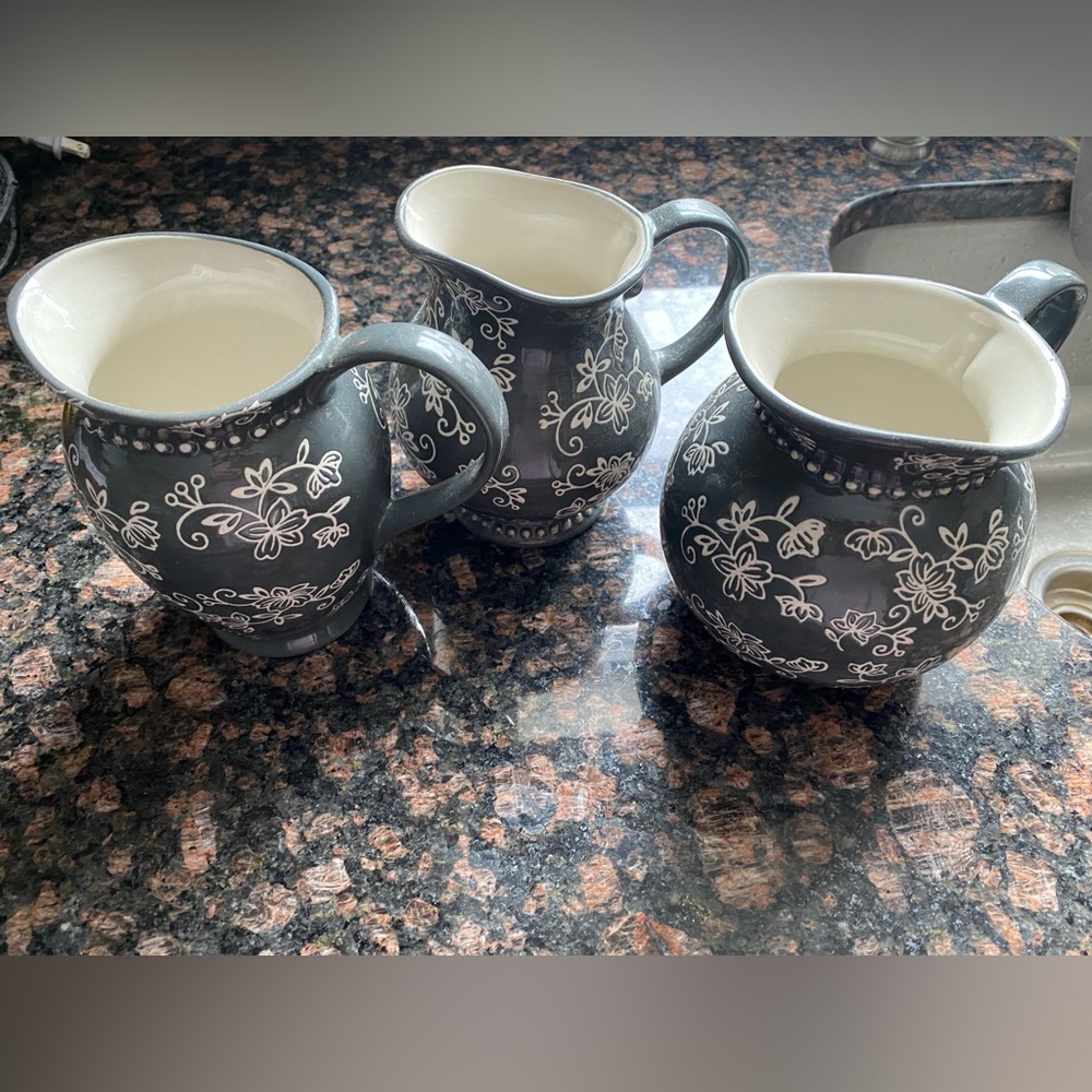 Temptations set of three gray floral
Lace pitchers